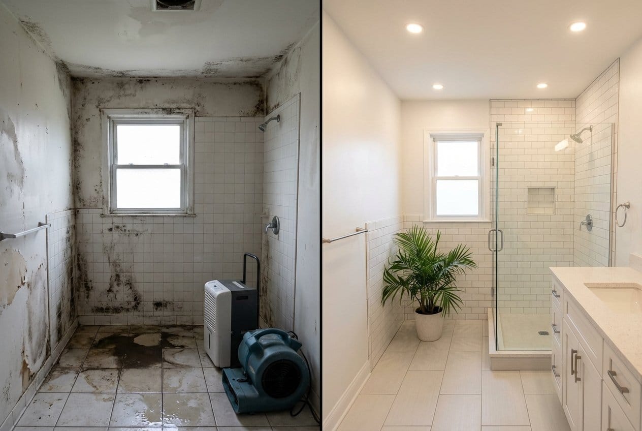 Before and after mold inspection & moisture assessment in Garfield split-level home bathroom