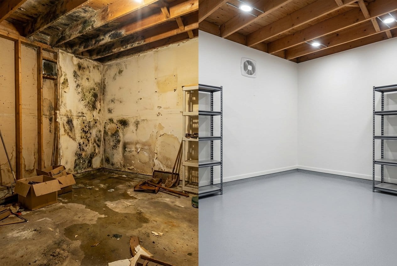 Mold Removal & Remediation before and after in garage, Garfield NJ