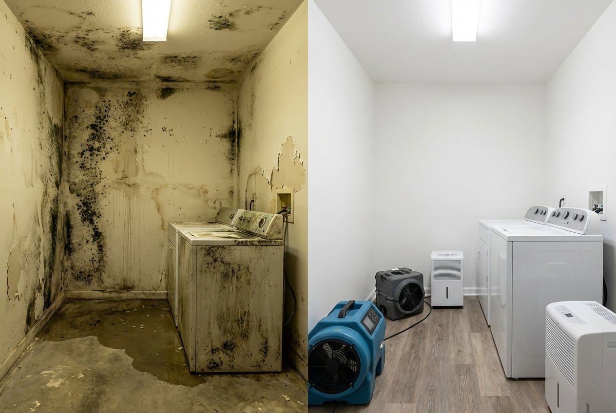 Black Mold Removal restoration ā laundry room of contemporary home in Garfield, NJ