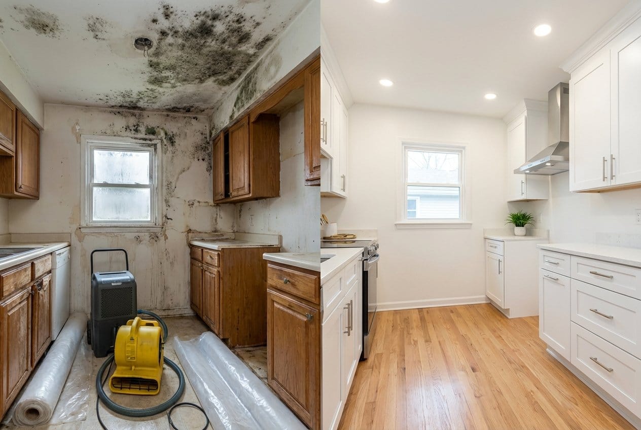 Basement & Foundation Mold Removal restoration β home kitchen of two-story residence in Garfield, NJ