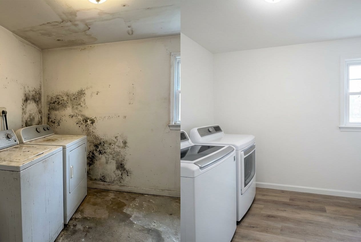 Odor Removal & Disinfection restoration — laundry room of Cape Cod house in Garfield, NJ