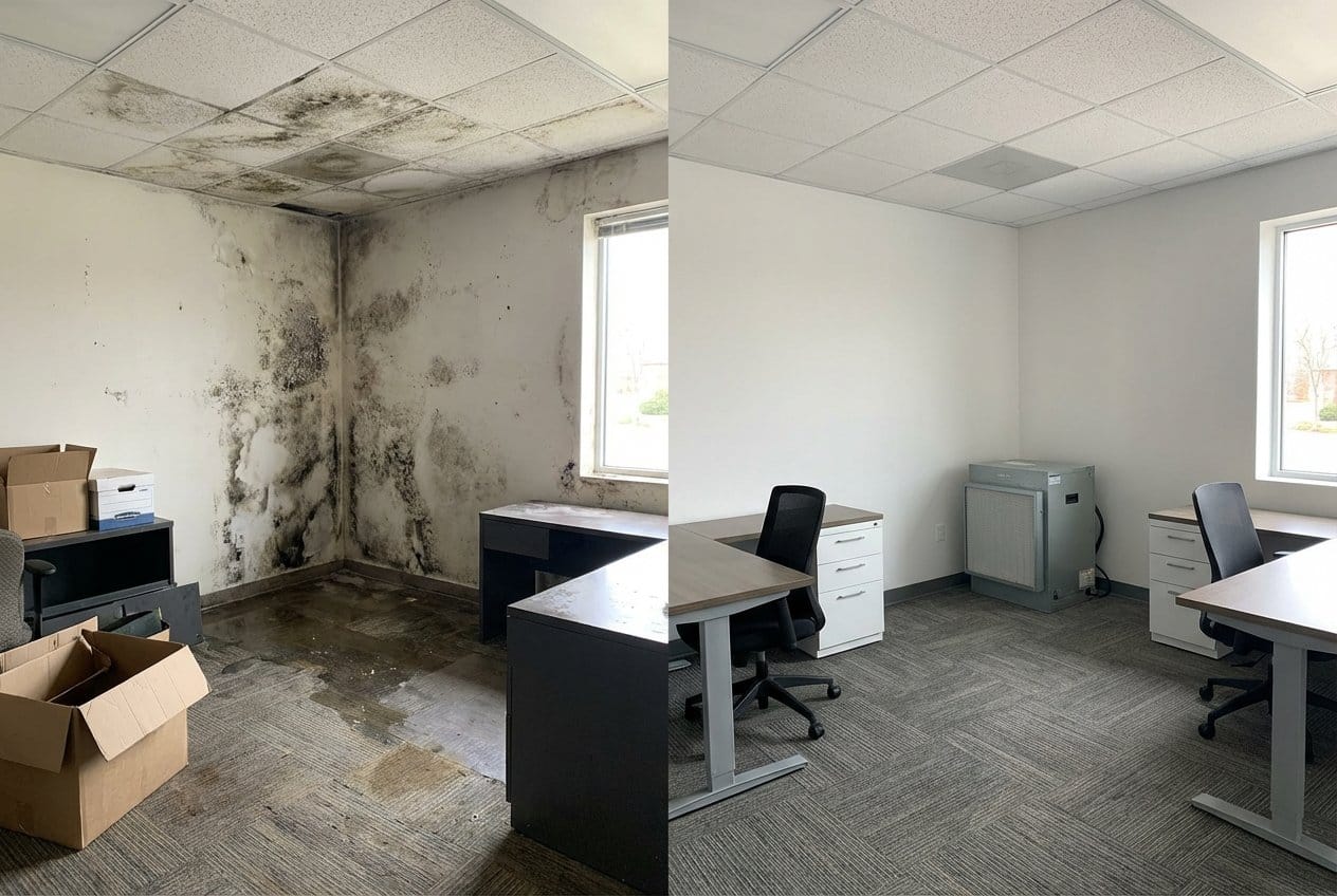 Garfield Mold Removal commercial office space restoration before and after in Garfield