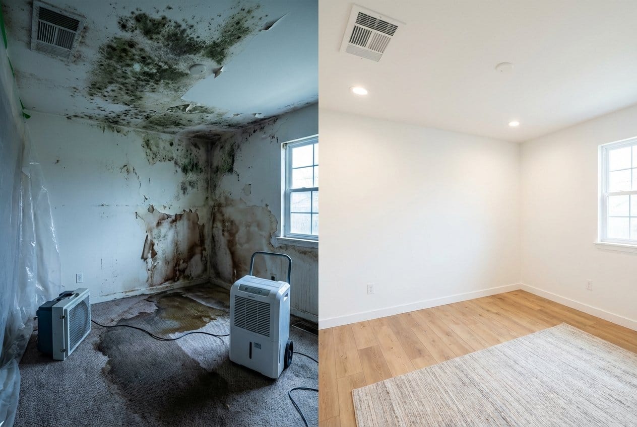 Garfield Mold Removal bedroom restoration before and after in Garfield